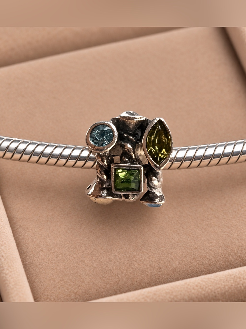 Chamilia .925 Silver Green Blue Marquis Swarovski Charm Bead EUC CHAM #255